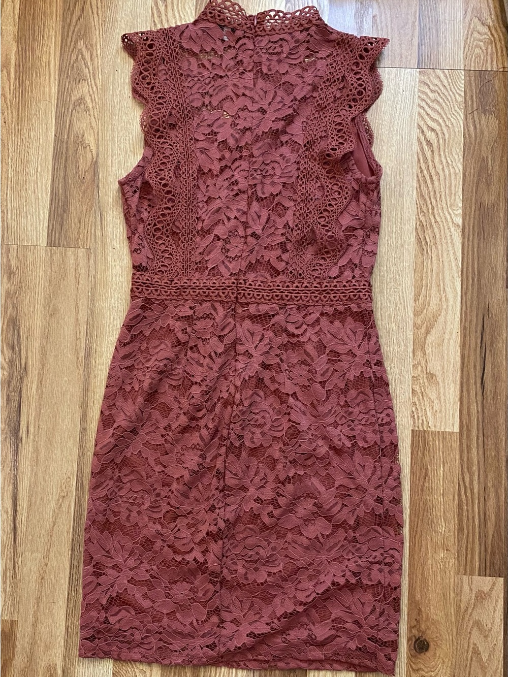 iris Rust Lace Sleeveless High-Neck Mini Dress Size Small - Picture 7 of 10
